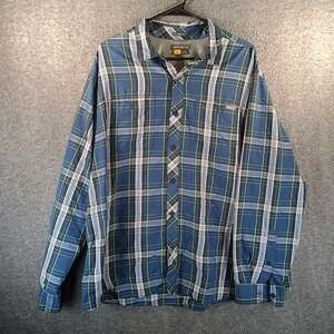 Eddie Bauer‎ Flannel Shirt Men 2XL Tall Plaid Button Up Long Sleeve Blue Green